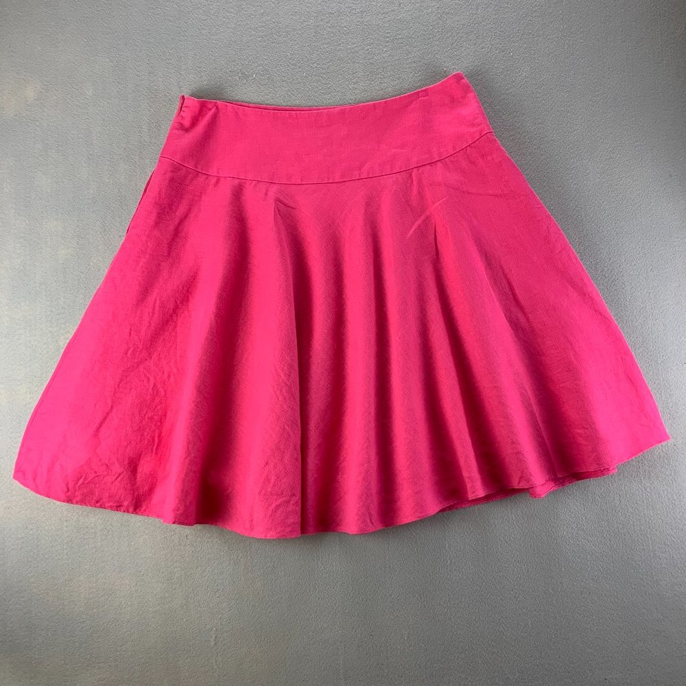 **SOLD**Lauren Ralph Lauren LRL Womens Skirt 12 Pink Linen Skater Flare Pockets - Picture 3 of 10